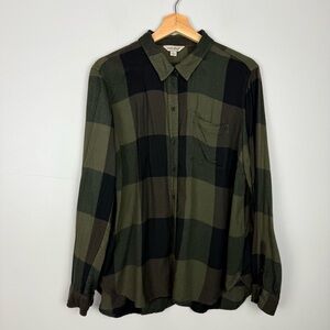 Lucky Brand Shirt Womens Large Green Plaid Long Sleeve Button Up Soft